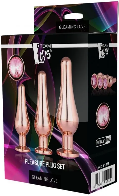 Set 3 Dopuri Anale Pleasure Plug Auriu Gleaming Love