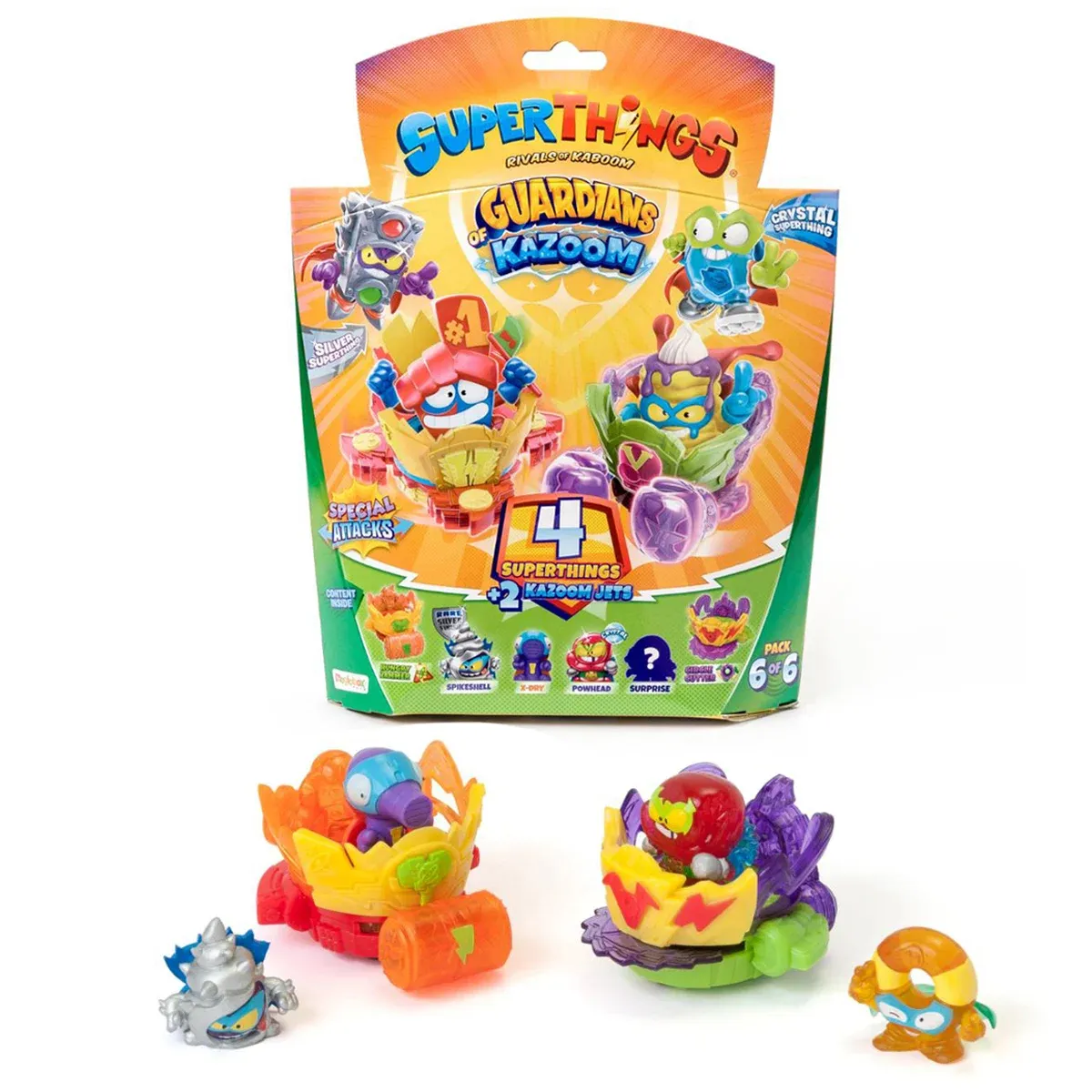 Set 4 figurine si 2 vehicule, SuperThings, Guardians of Kazoom Jet, Verde