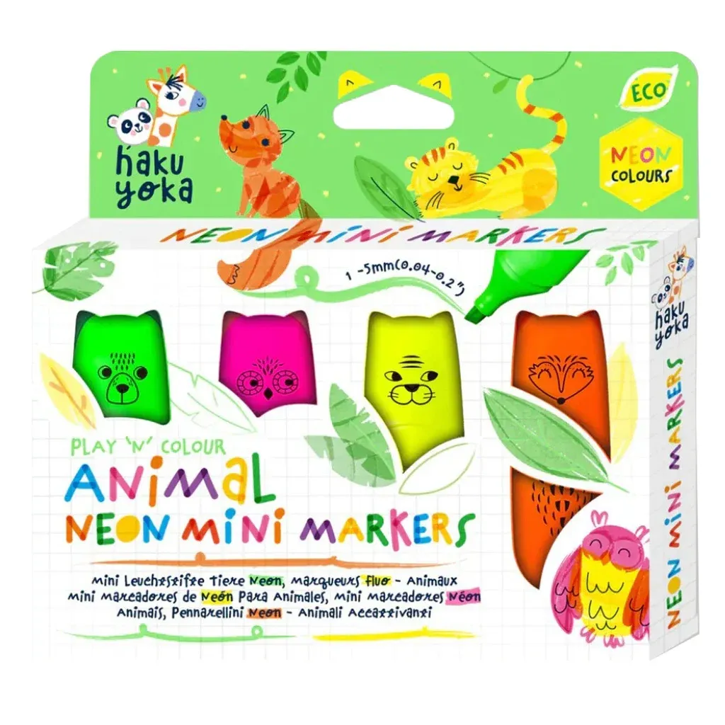 Set 4 mini markere neon, Avenir, Animale