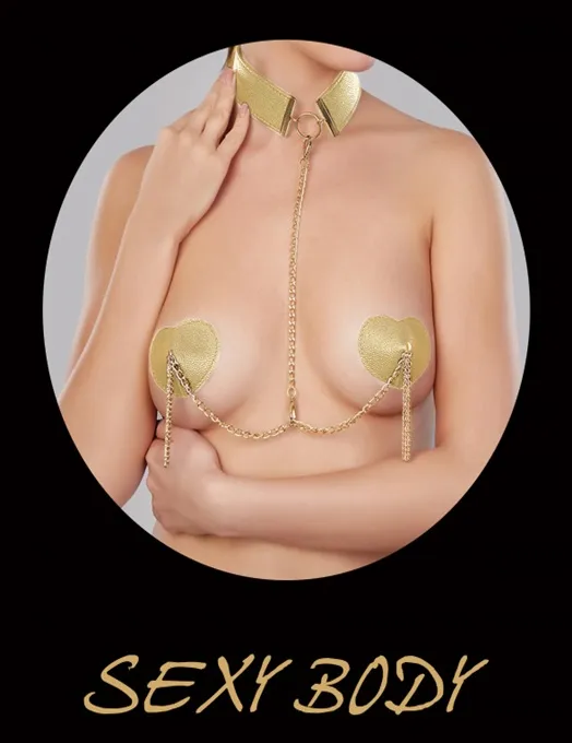 Set Acoperitoare Sfarcuri si Choker Sexy Hearties, Auriu