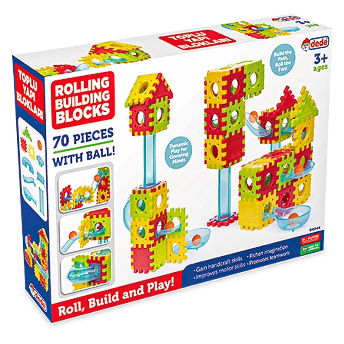 Set blocuri de constructie si bila, Dede, 70 piese