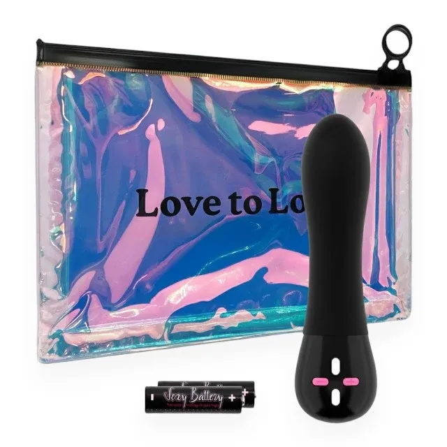 Vibrator LOVE TO LOVE, cu telecomandă, 7 funcții de vibrație, 4 trepte de intensitate, cu geantă holografică, din silicon fin, 12 cm