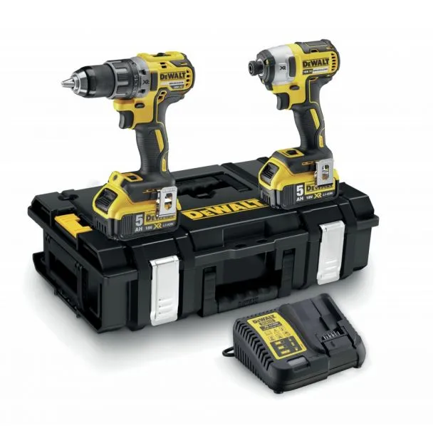 Set combo 2 scule DeWalt DCK266P2 18 V: masina de gaurit cu percutie, DCD796, masina de insurubat cu impact DCF887, 2 acumulatori 18 V 5 Ah, incarcator, valiza transport