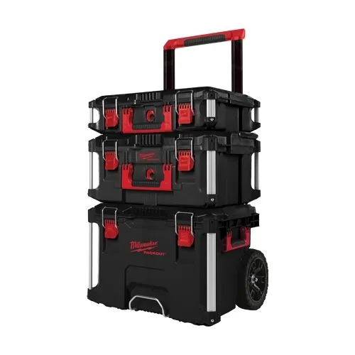 Set de 3 cutii organizatorice pentru scule PACKOUT, One Key, IP65, maner transport - Milwaukee
