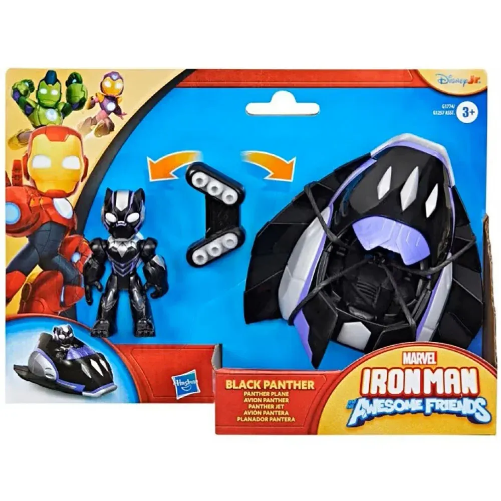 Set figurina cu vehicul, Marvel, Iron Man And His Awesome Friends, Black Panther Plane, G1774