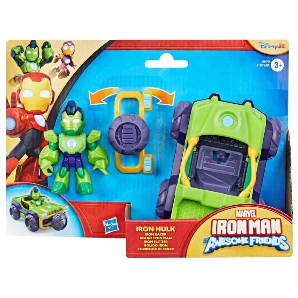 Set figurina cu vehicul, Marvel, Iron Man And His Awesome Friends, Iron Hulk Racer, G1472