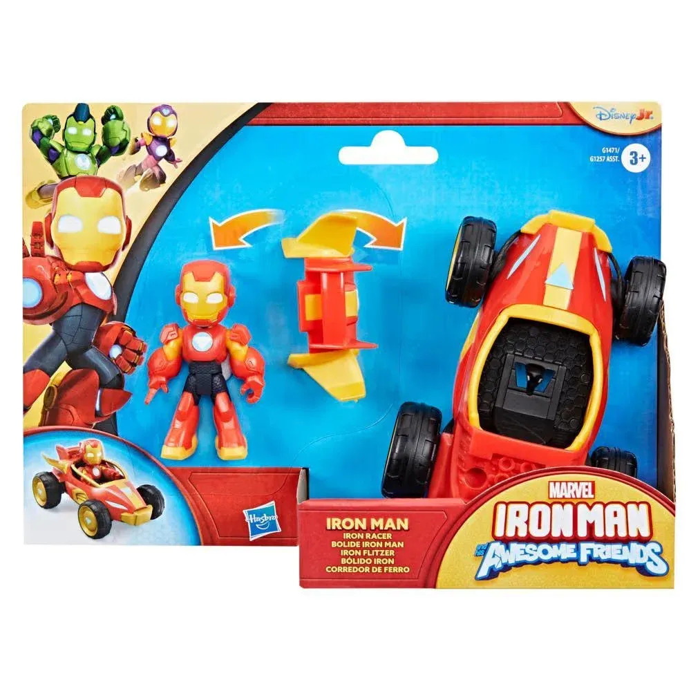 Set figurina cu vehicul, Marvel, Iron Man And His Awesome Friends, Iron Man Racer, G1471