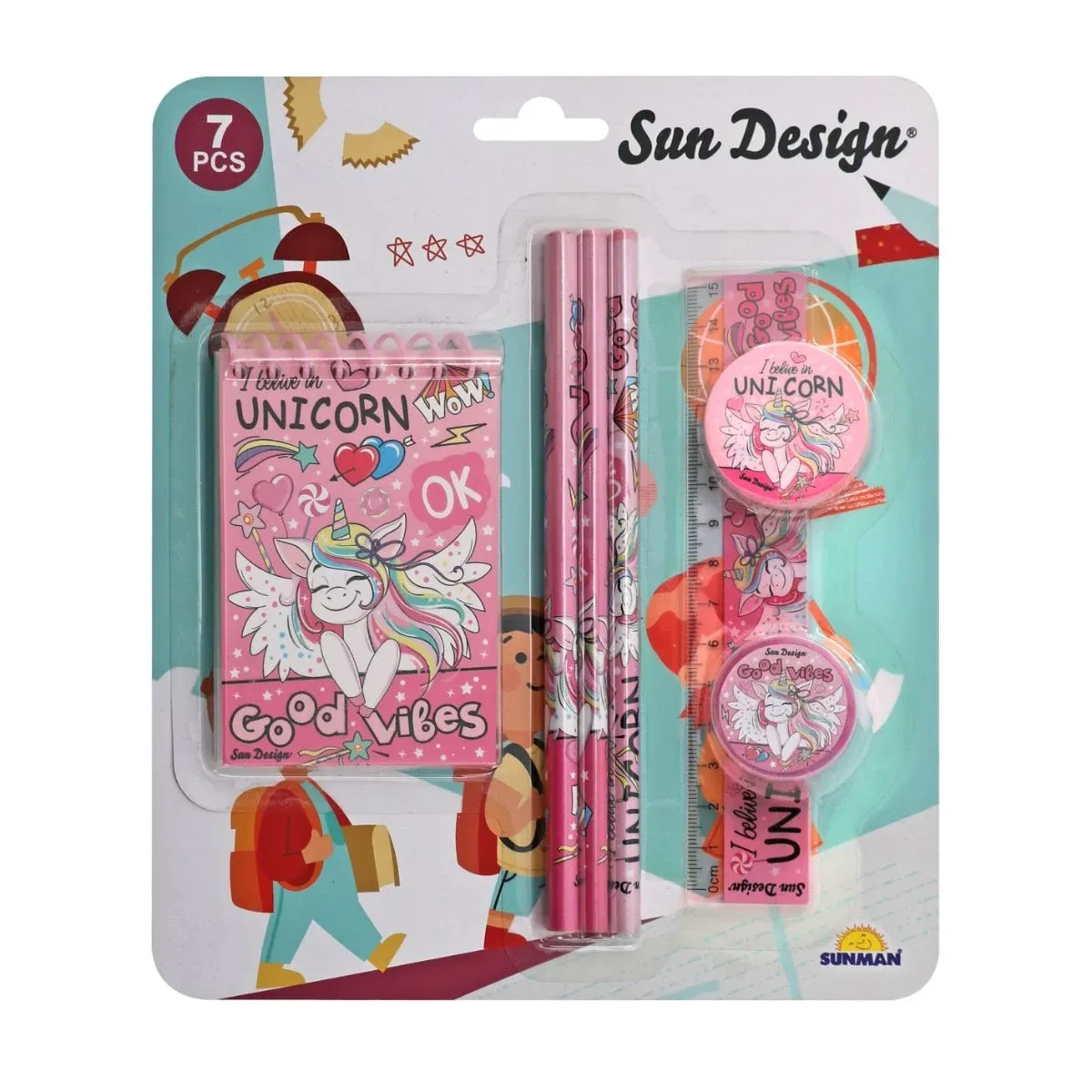 Set instrumente de scris, cu agenda, Sun Design, model Unicorn, 7 buc
