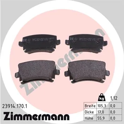 Set placute frana spate Zimmermann 23914.170.1  Audi, VW, Skoda, Seat