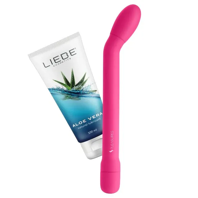 Set S PLEASURES Lithea + LIEBE Aloe Vera, aparat de masaj cu 10 funcții de vibrație + lubrifiant pe bază de apă cu aloe vera (roz)