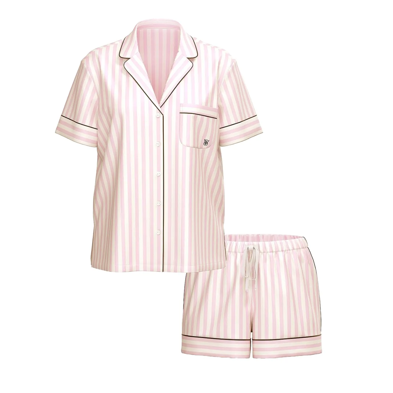Signature satin short pajama set - pink iconic stripe  M