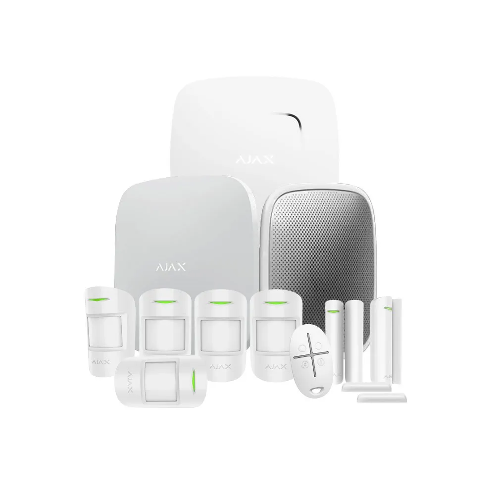 Sistem de alarma wireless Ajax Smart StarterKit 4G, Ethernet + 2x slot SIM, 868 MHz, 2000 m, tamper, back-up, alb
