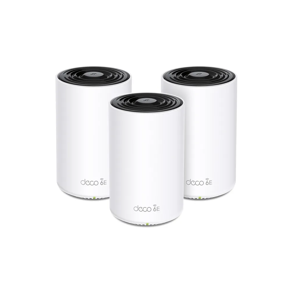 Sistem Mesh Gigabit Dual Band TP-Link DECO XE75(3-PACK), 3 porturi, 2.4/5.0 GHz/6GHz, 5400 Mbps, 670 m, WiFi 6E