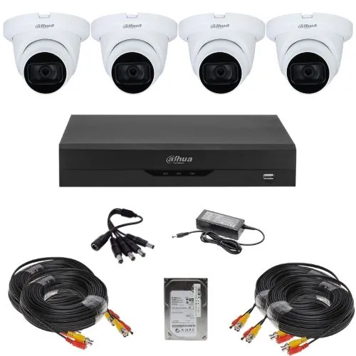 Sistem supraveghere analog Dahua 4 camere, 2MP, IR 30m, microfon, DVR 4 canale, HDCVI, IP, H.265+, HDD 500 GB, accesorii montaj