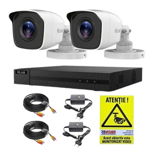 Sistem supraveghere analog Hikvision Hilook, 2 camere 2 MP, lentila 2.8mm, IR 20m, DVR 4 canale 4 MP, accesorii