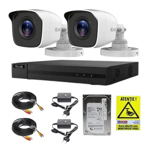 Sistem supraveghere analog Hikvision Hilook, 2 camere, 2 MP, lentila 2.8mm, IR 20m, DVR, 4 canale, 4 MP, hard disk 500GB, accesorii