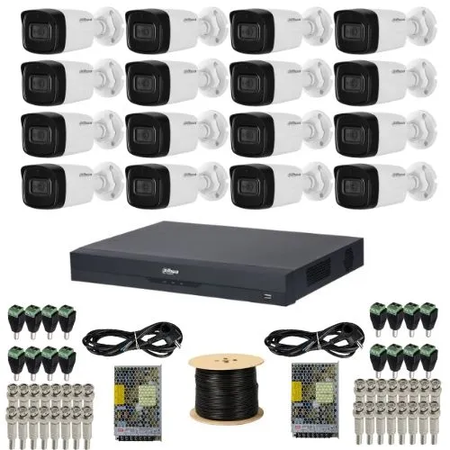 Sistem supraveghere Dahua 16 camere 4K 8MP IR 80m Microfon, DVR 16 canale 4K 8MP Audio WizSense, accesorii + Autocolant Rovision