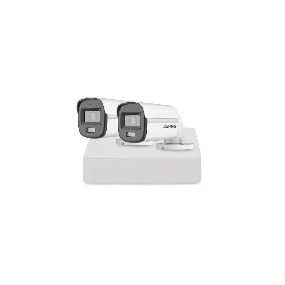 Sistem supraveghere exterior basic HikVision, 2 camere, 2 MP, 2.8 mm, IR/lumina alba 20 m, microfon