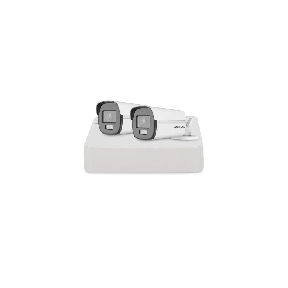 Sistem supraveghere exterior basic HikVision, 2 camere, 2 MP, 2.8 mm, IR/lumina alba 40 m, microfon