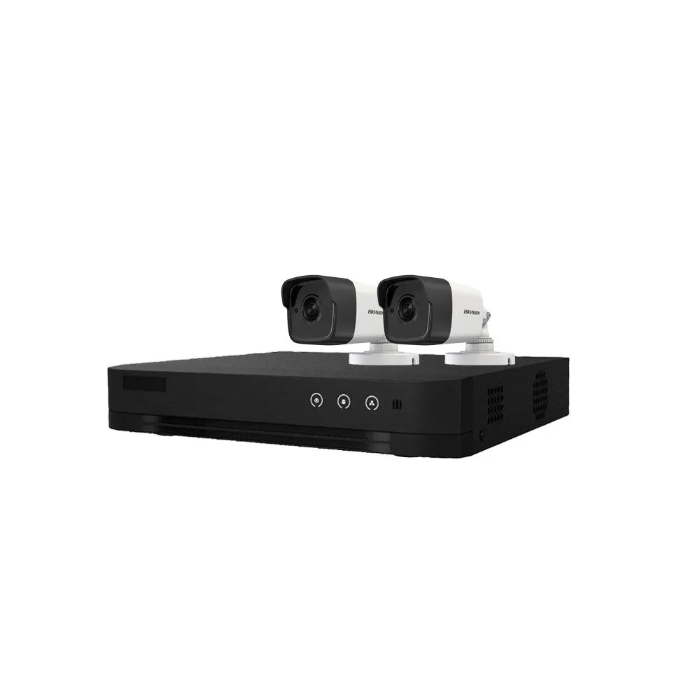 Sistem supraveghere exterior basic HikVision, 2 camere, 5 MP, IR 30 m, 2.8 mm, microfon