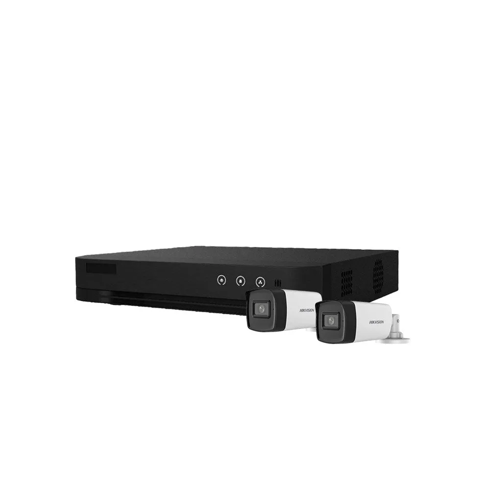 Sistem supraveghere exterior basic HikVision, 2 camere, 5 MP, IR 40 m, 2.8 mm, microfon