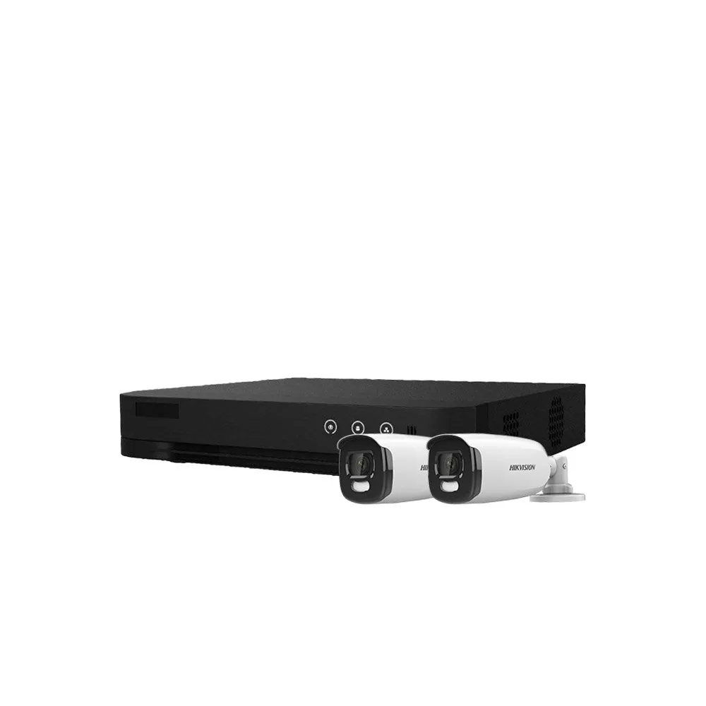Sistem supraveghere exterior basic HikVision, 2 camere, 5 MP, lumina alba 20 m, 2.8 mm, stroboscop