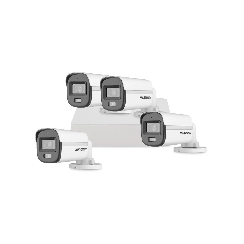 Sistem supraveghere exterior basic HikVision, 4 camere, 2 MP, 2.8 mm, IR/lumina alba 20 m, microfon