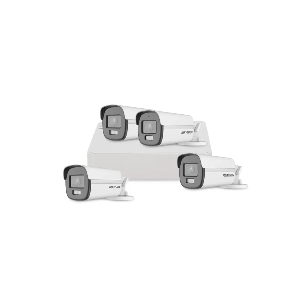 Sistem supraveghere exterior basic HikVision, 4 camere, 2 MP, 2.8 mm, IR/lumina alba 40 m, microfon