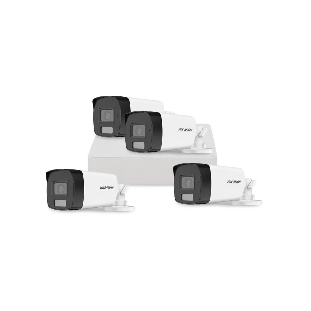 Sistem supraveghere exterior basic HikVision, 4 camere, 2 MP, IR 40 m, lumina alba 40 m, 2.8 mm, microfon