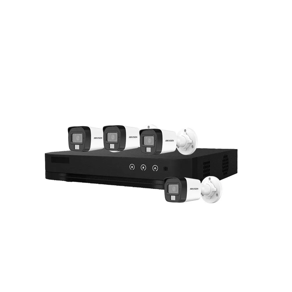 Sistem supraveghere exterior basic HikVision, 4 camere, 5 MP, IR 25 m, lumina alba 20 m, 2.8 mm, microfon