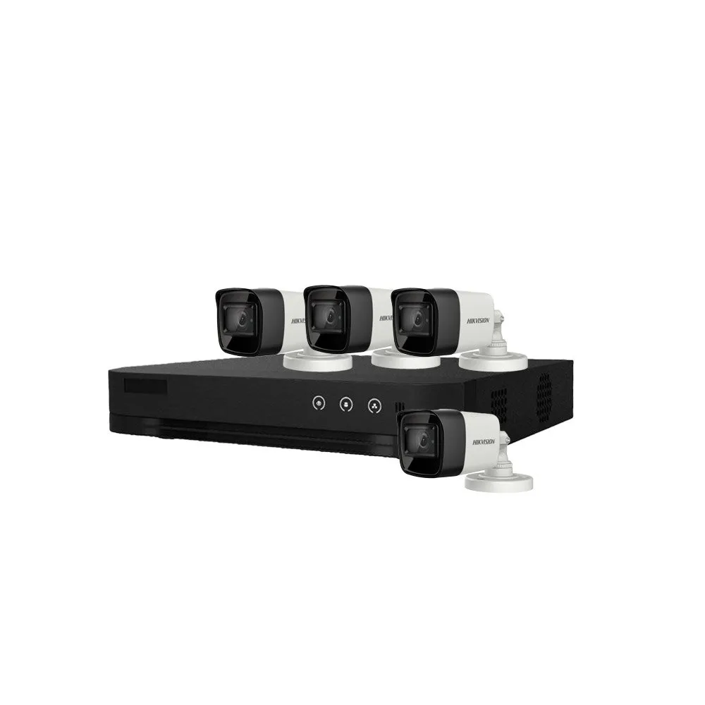 Sistem supraveghere exterior basic HikVision, 4 camere, 5 MP, IR 30 m, 2.8 mm