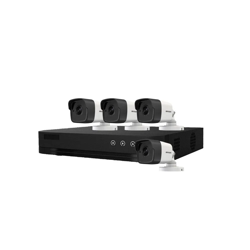 Sistem supraveghere exterior basic HikVision, 4 camere, 5 MP, IR 30 m, 2.8 mm, microfon