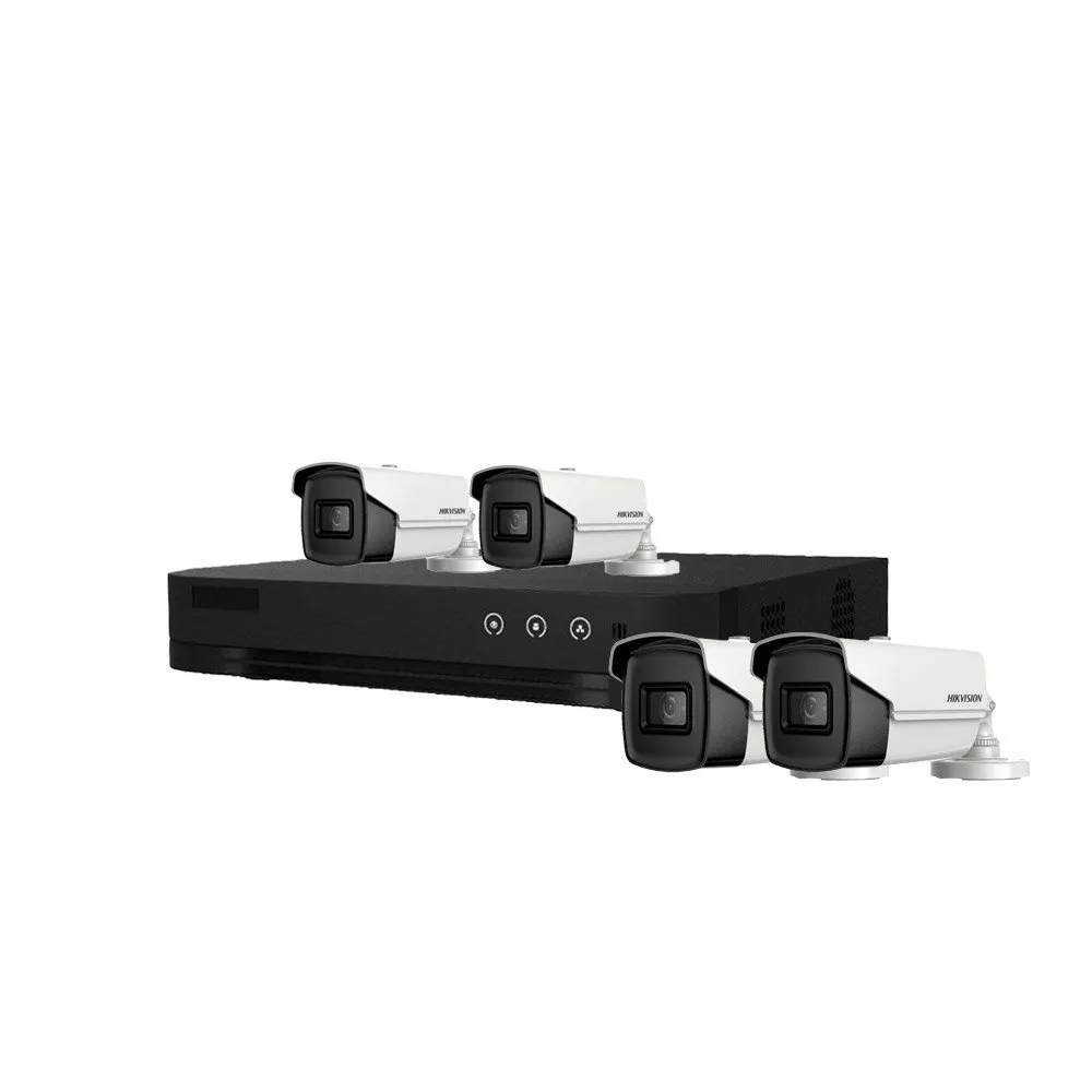 Sistem supraveghere exterior basic HikVision, 4 camere, 5 MP, IR 60 m, 2.8 mm
