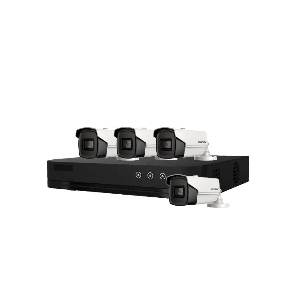 Sistem supraveghere exterior basic HikVision, 4 camere, 5 MP, IR 80 m, 3.6 mm