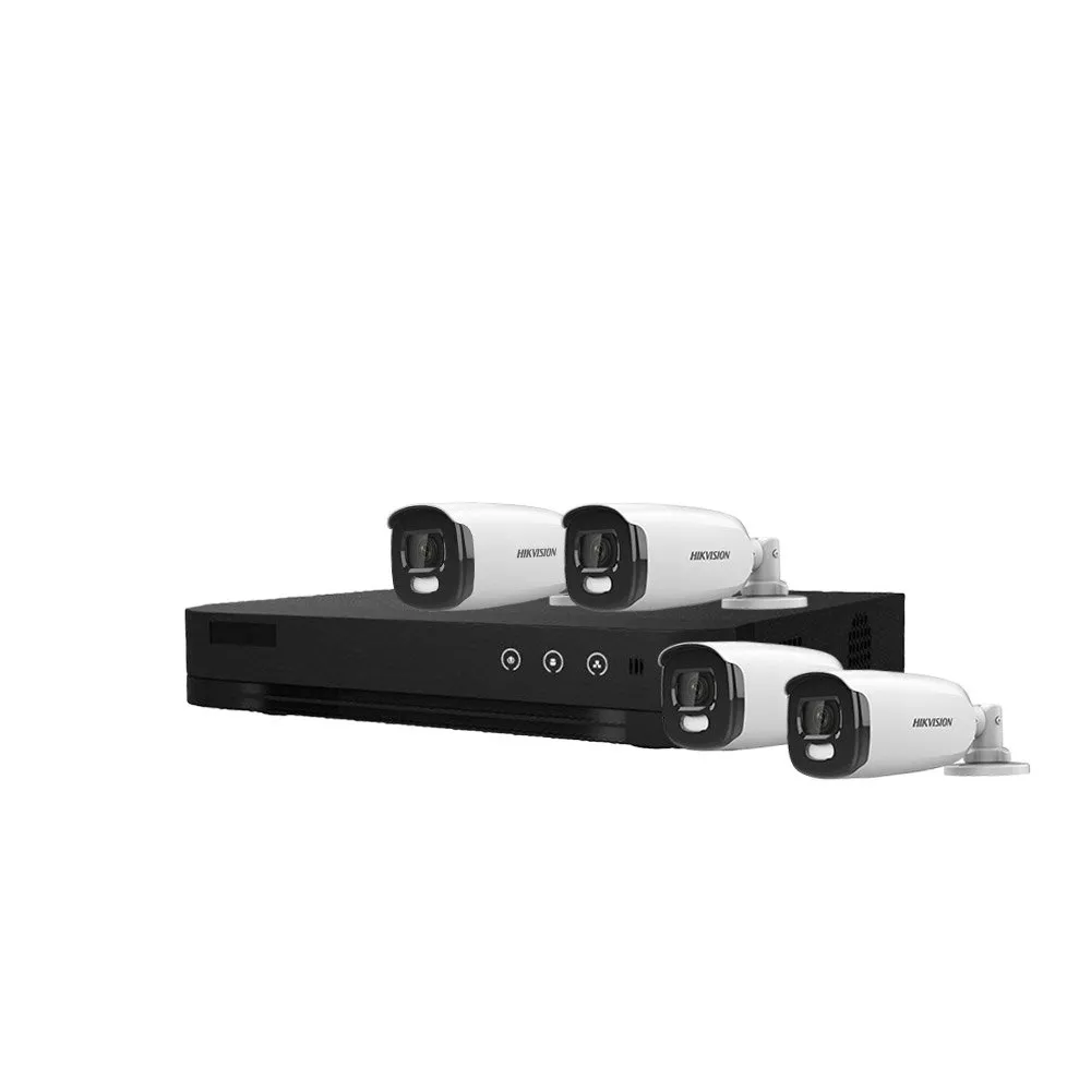Sistem supraveghere exterior basic HikVision, 4 camere, 5 MP, lumina alba 20 m, 2.8 mm, stroboscop