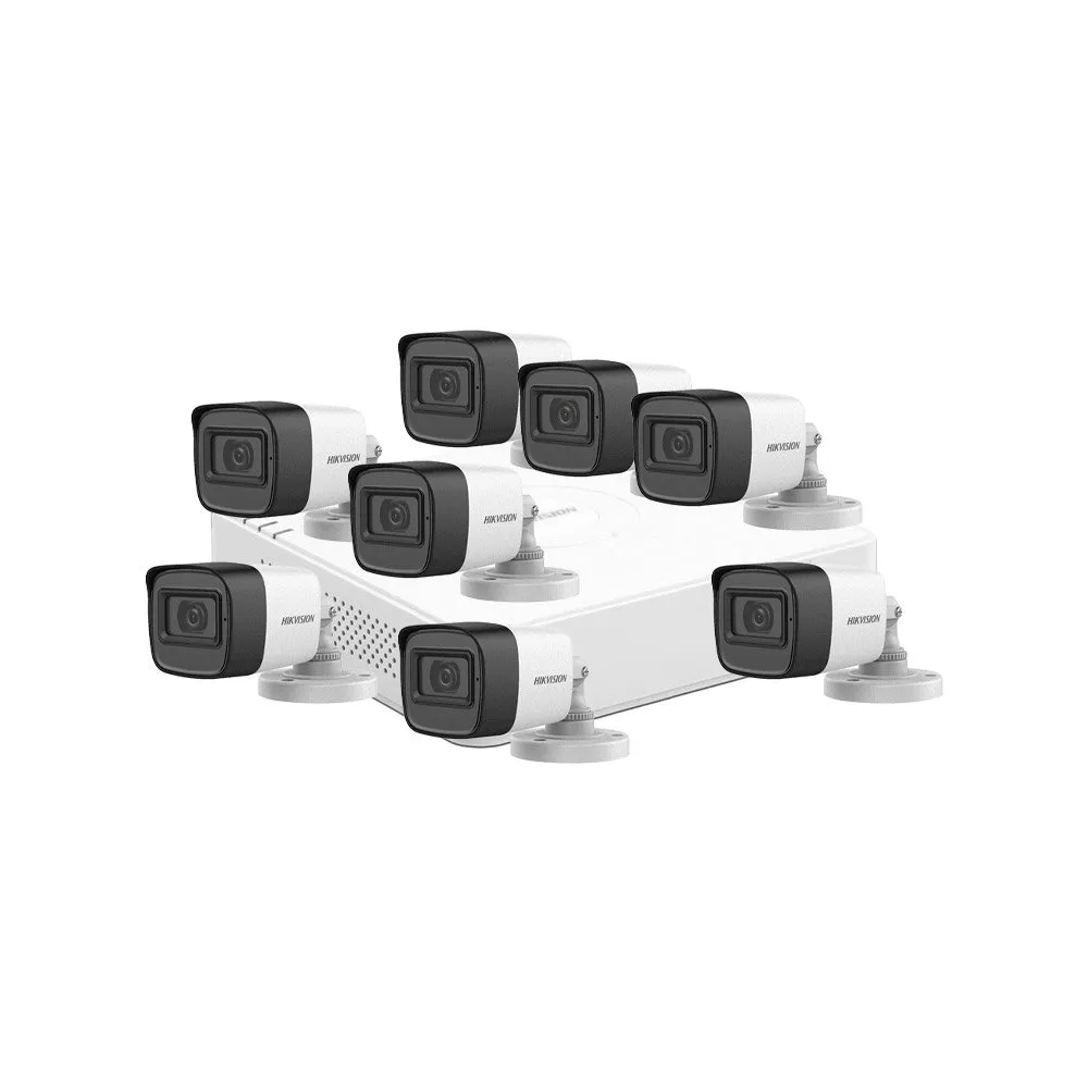 Sistem supraveghere exterior basic HikVision, 8 camere, 2 MP, IR 30 m, 2.8 mm, microfon