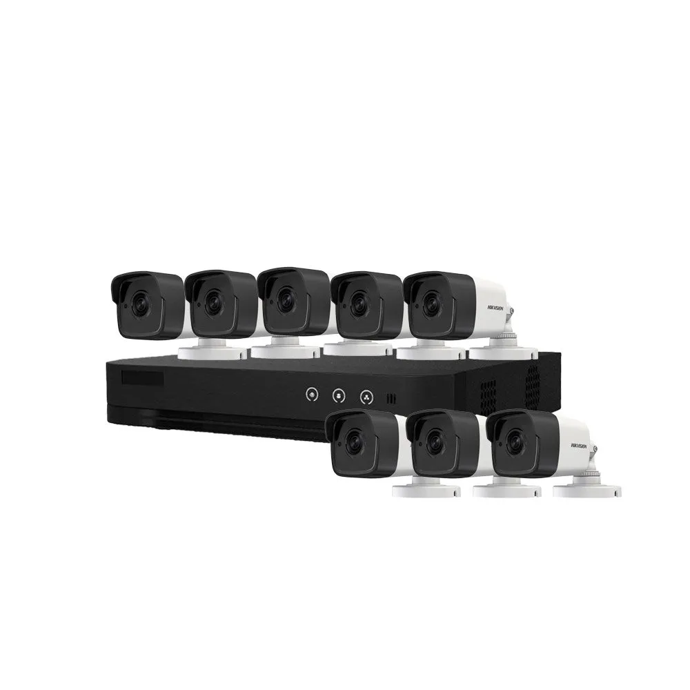 Sistem supraveghere exterior basic HikVision, 8 camere, 5 MP, IR 30 m, 2.8 mm, microfon