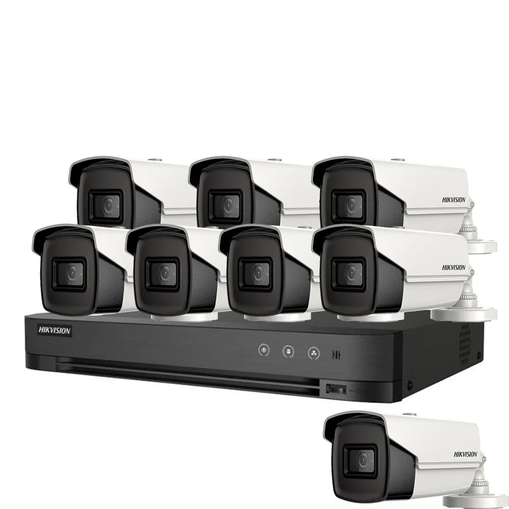 Sistem supraveghere exterior basic HikVision, 8 camere, 5 MP, IR 60 m, 2.8 mm