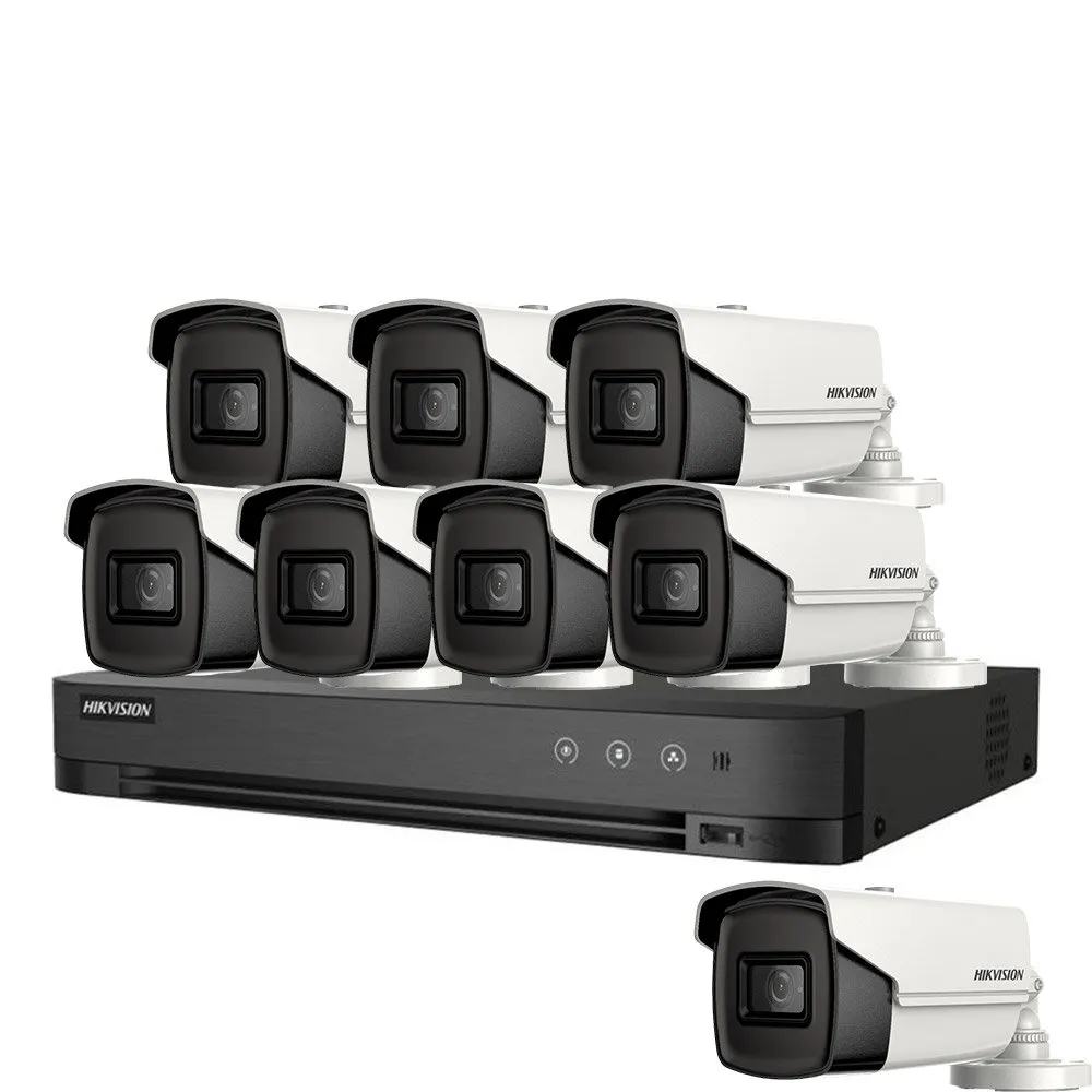 Sistem supraveghere exterior basic HikVision, 8 camere, 5 MP, IR 80 m, 3.6 mm