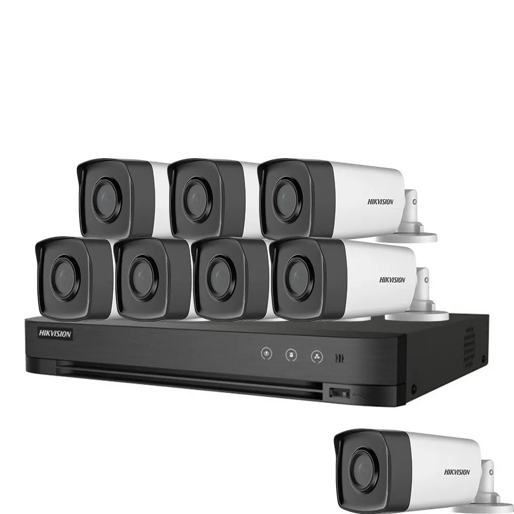 Sistem supraveghere exterior basic HikVision, 8 camere, 5 MP, IR 80 m, 3.6 mm