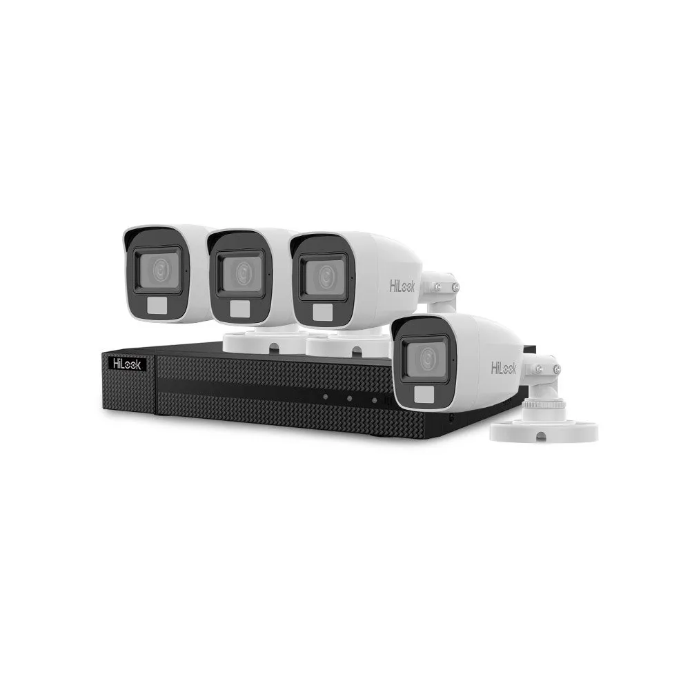 Sistem supraveghere exterior basic HikVision HiLook KIT-HLK-4EXT20-5MP-A, 4 camere, 5 MP, 2.8 mm, IR / lumina alba 20 m, microfon