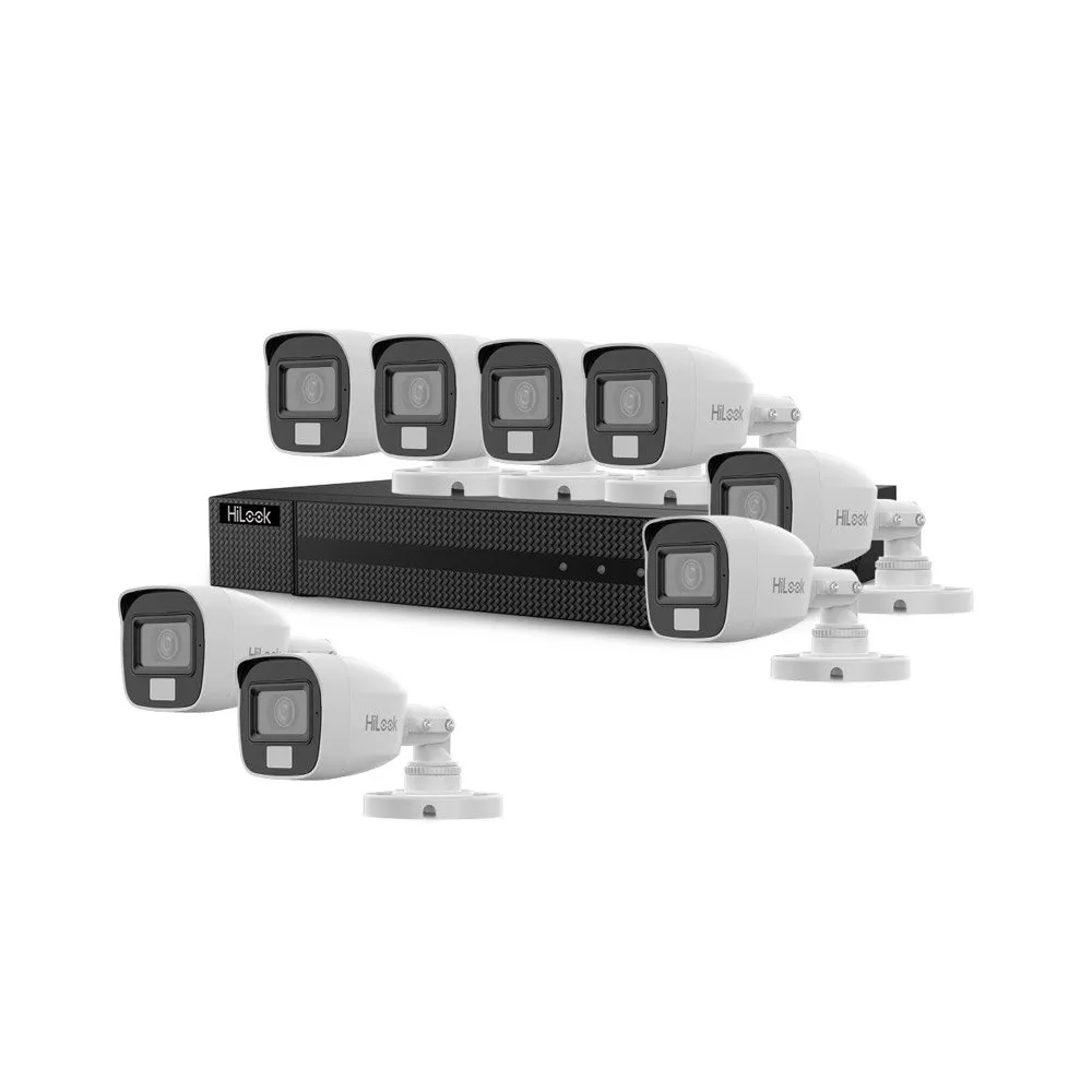 Sistem supraveghere exterior basic HikVision HiLook KIT-HLK-8EXT20-5MP-A, 8 camere, 5 MP, 2.8 mm, IR / lumina alba 20 m, microfon