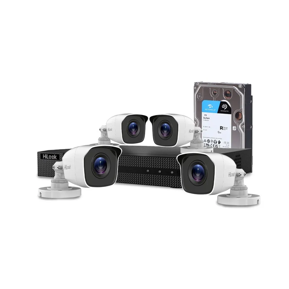 Sistem supraveghere exterior cu HDD 1 TB HikVision HiLook, 4 camere, 2 MP, IR 20 m, 2.8 mm