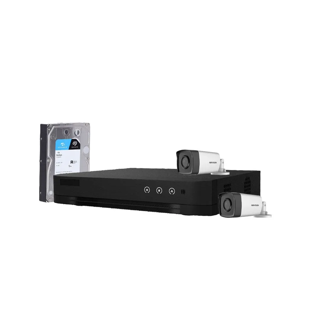 Sistem supraveghere exterior cu HDD 1TB HikVision, 2 camere, 5 MP, IR 80 m, 3.6 mm