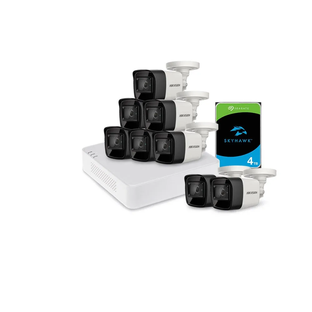 Sistem supraveghere exterior cu HDD 4 TB HikVision, 8 camere, 8 MP, IR 30 m, 2.8 mm