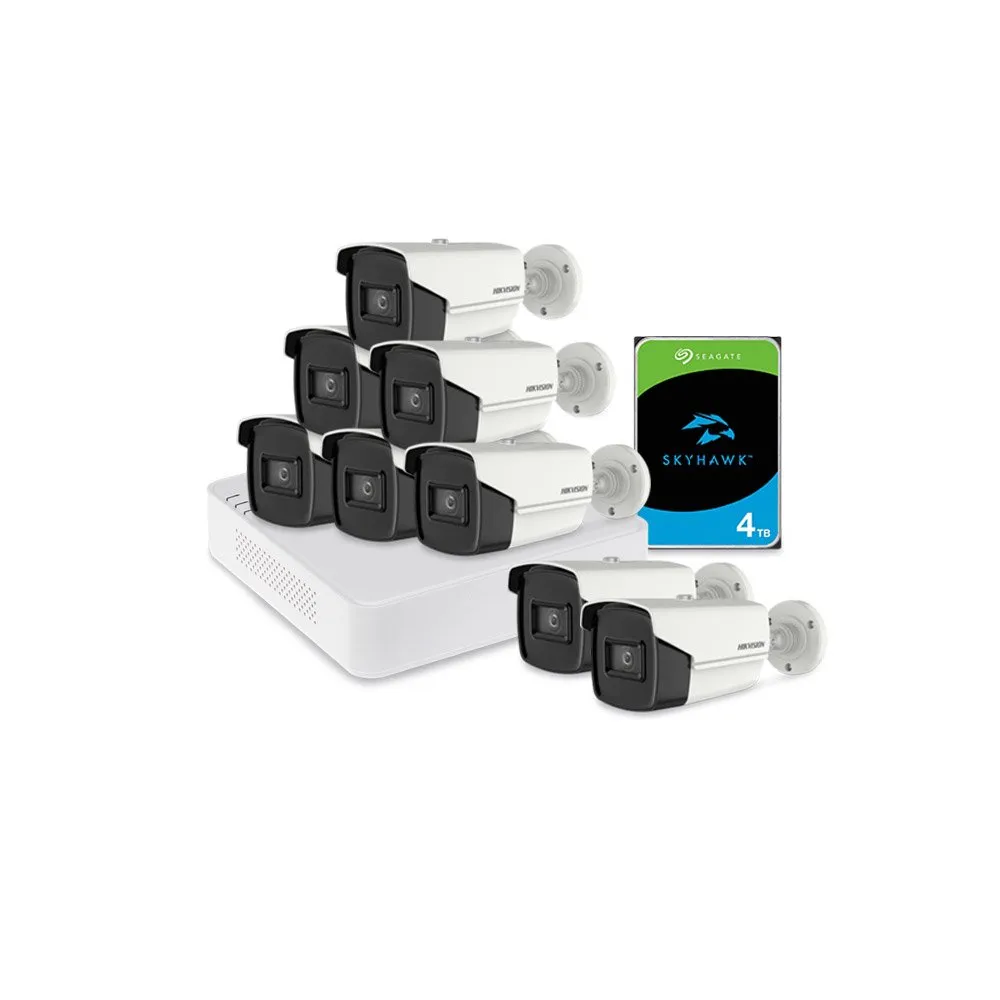 Sistem supraveghere exterior cu HDD 4 TB HikVision, 8 camere, 8 MP, IR 60 m, 2.8 mm