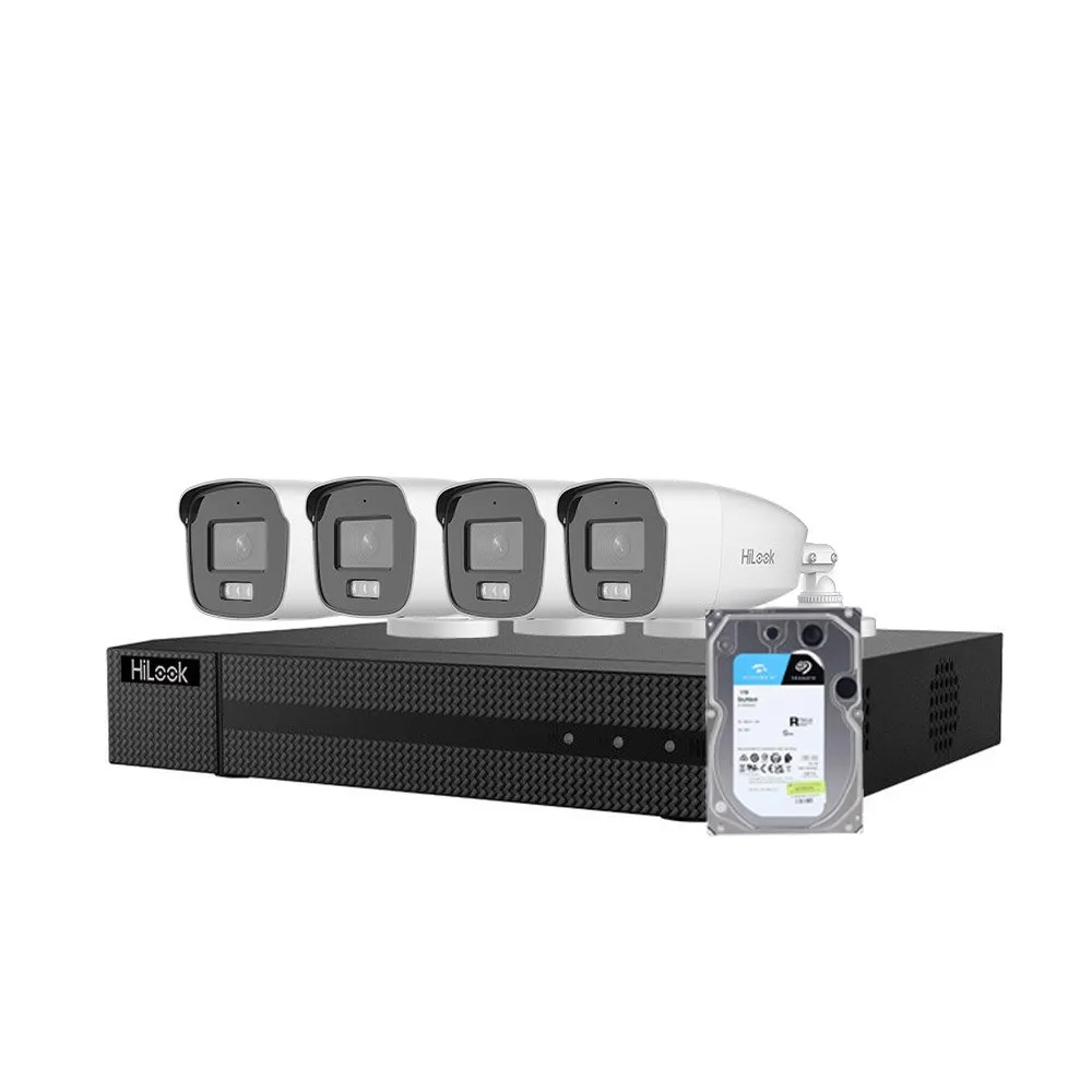 Sistem supraveghere exterior cu lumina duala Hikvision HiLook KIT-HL-M-4C-C-0004, 3K, 2.8 mm, IR/lumina alba 40 m, microfon, HDD 1TB