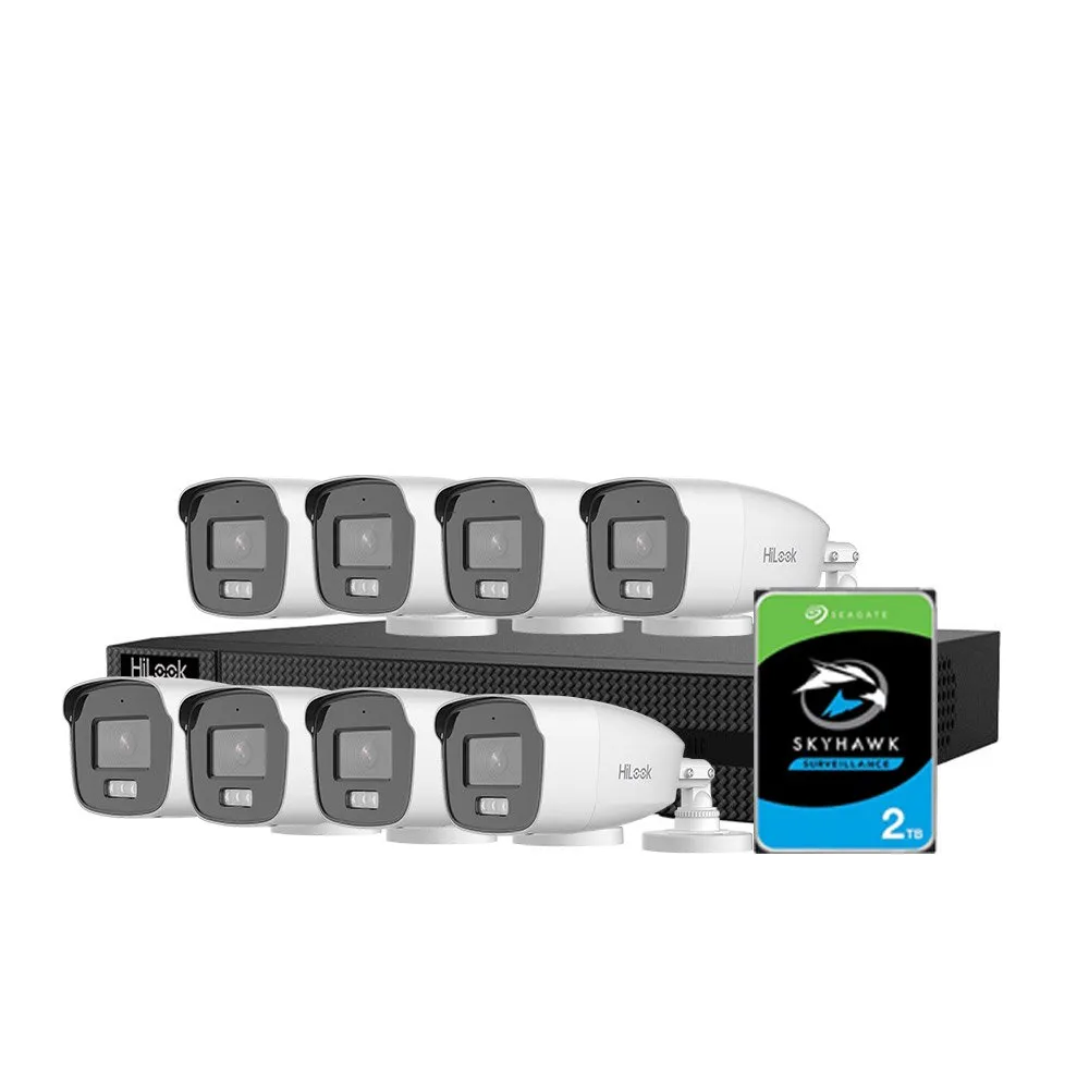 Sistem supraveghere exterior cu lumina duala Hikvision HiLook KIT-HL-M-8C-C-0004, 3K, 2.8 mm, IR/lumina alba 40 m, microfon, HDD 2TB