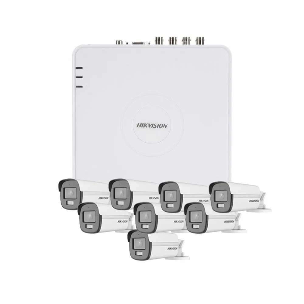 Sistem supraveghere exterior Hikvision AcuSense TurboHD ColorVu KIT-HK-8EXT5MP40LA, 8 camere, 5 MP, lumina alba 40 m, 2.8 mm