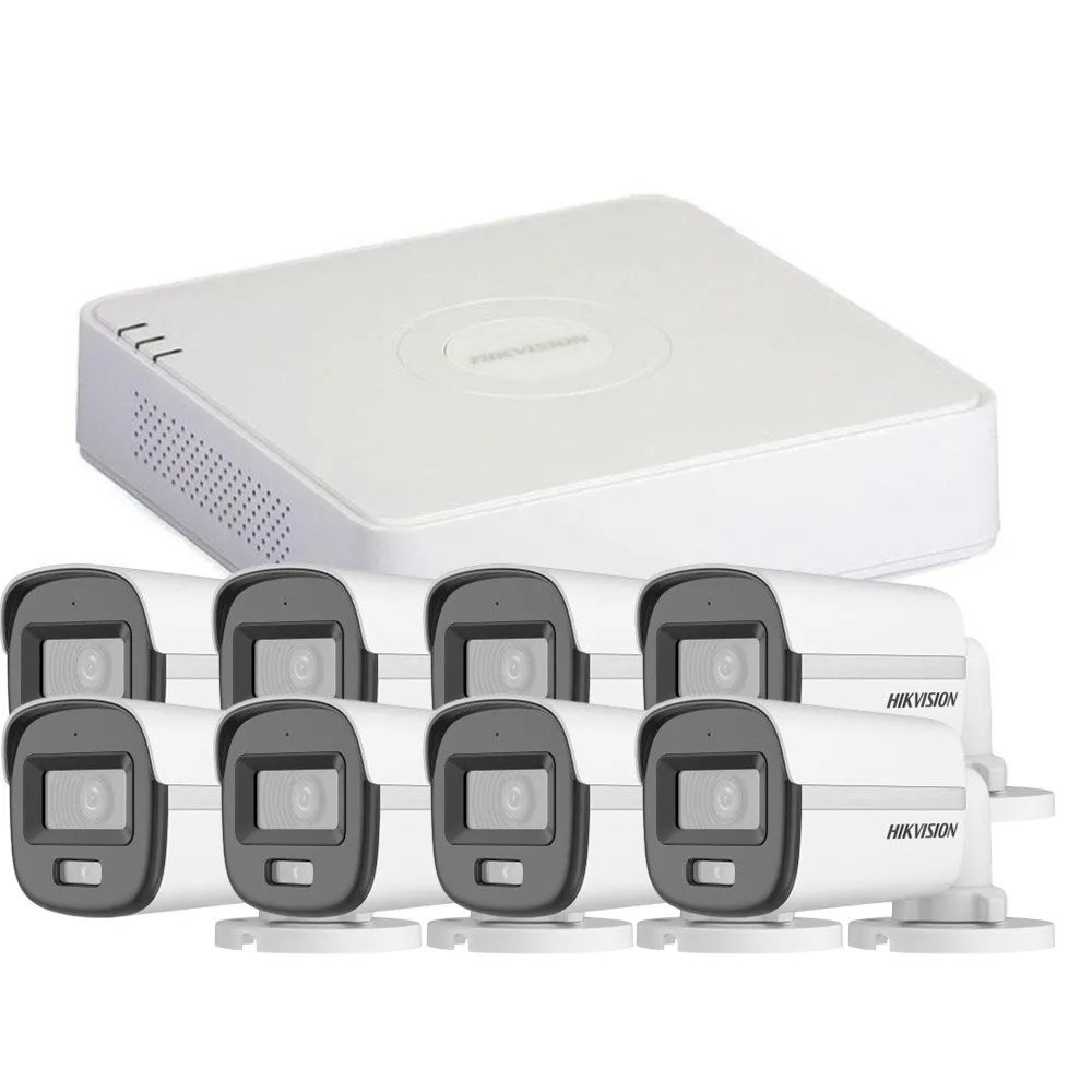 Sistem supraveghere exterior Hikvision ColorVu Hybrid Light KIT-HK-8EXT2MP20IRLA, 2 MP, 2.8 mm, IR/lumina alba 20 m, microfon